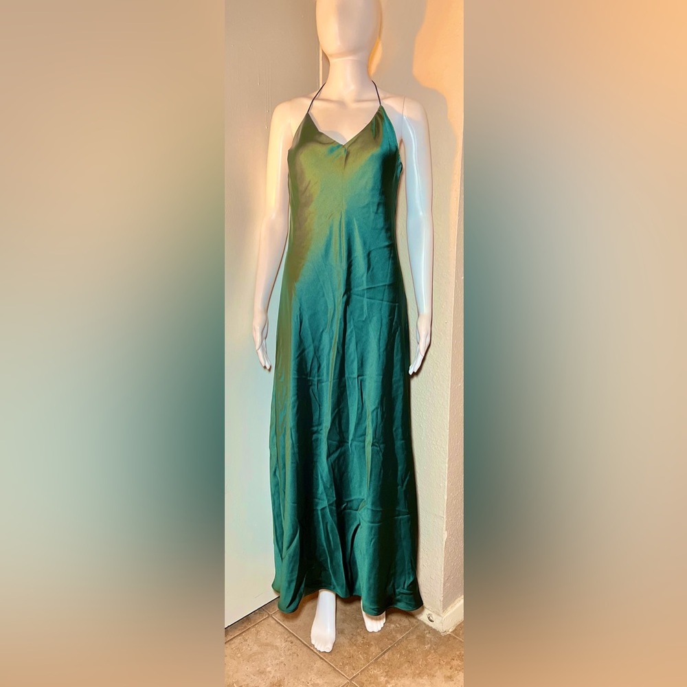 Elegant Green satin Halter Maxi Dress